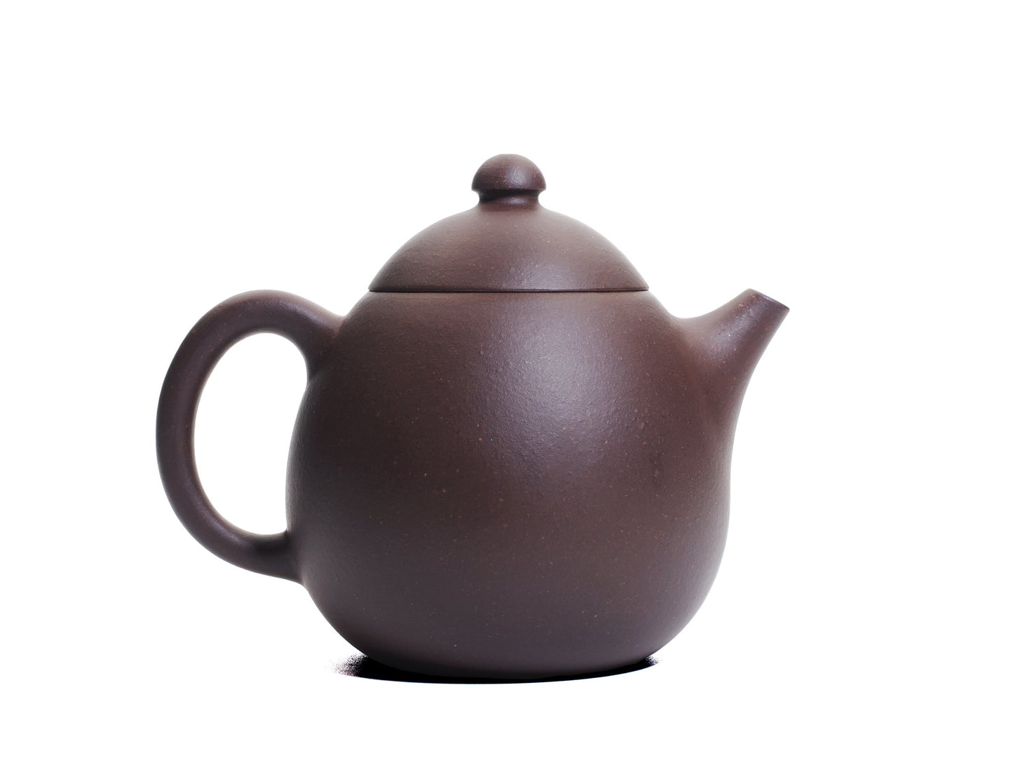Right side view of the Da Long Dan teapot showing the curved spout and large rounded handle on the egg‑shaped body.