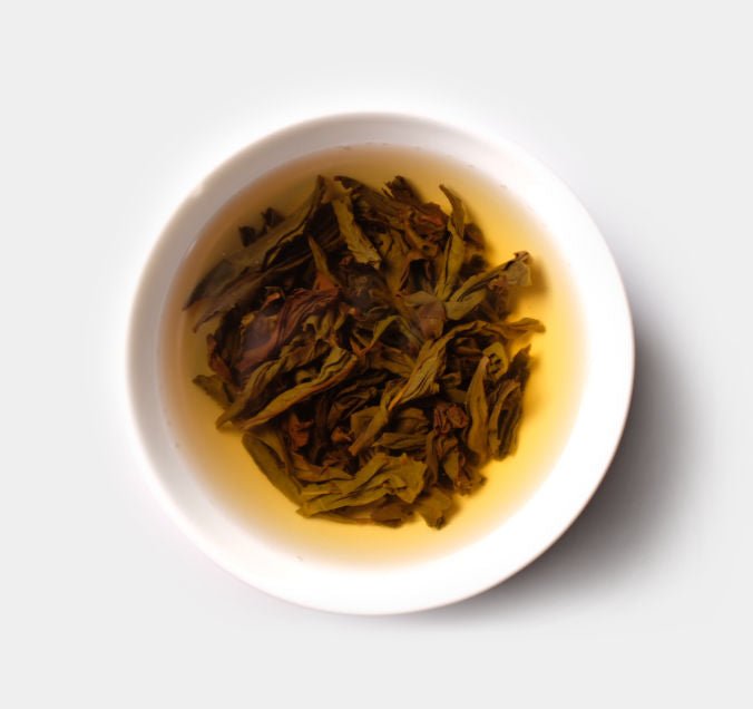 Brewed tea leaves of Handmade Bai Ji Guan Wuyi Cliff Tea from Cha Zhi Ji