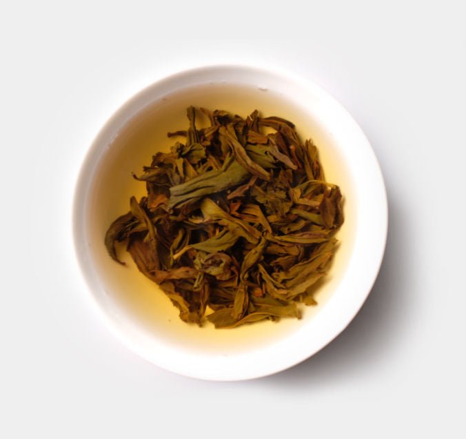 Brewed tea leaves of Handmade Tie Luo Han Wuyi Cliff Tea from Cha Zhi Ji